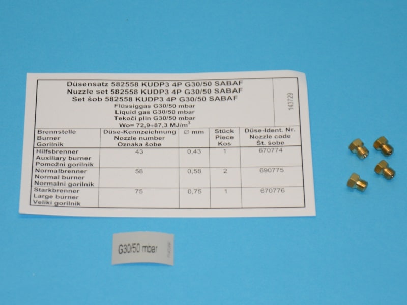 Fúvóka készlet G30/50 mbar (PB)