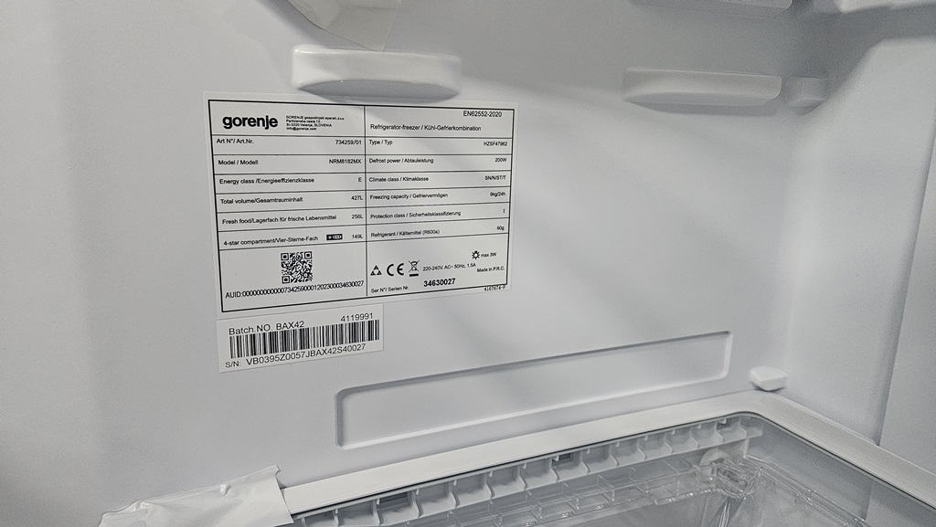 Gorenje hűtő adattábla ART szám